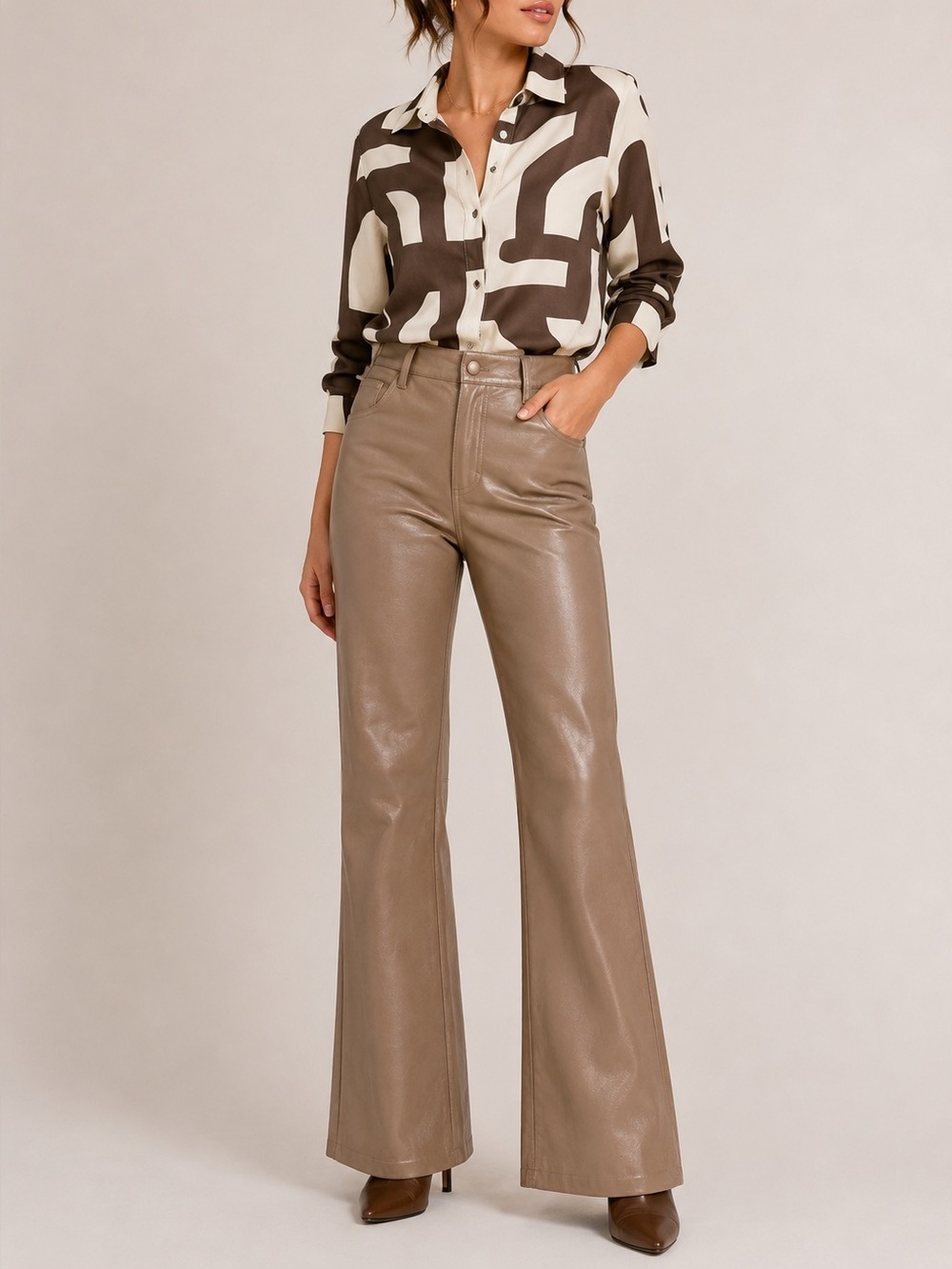 Wilfred Faux Leather High Rise Wide Leg Pants Taupe Size 4 ✨